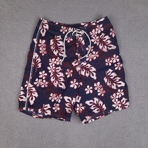Old Navy Swim Trunks Mens Small Blue Floral Hawaiian Aloha‎ Shorts Bathing Suit
